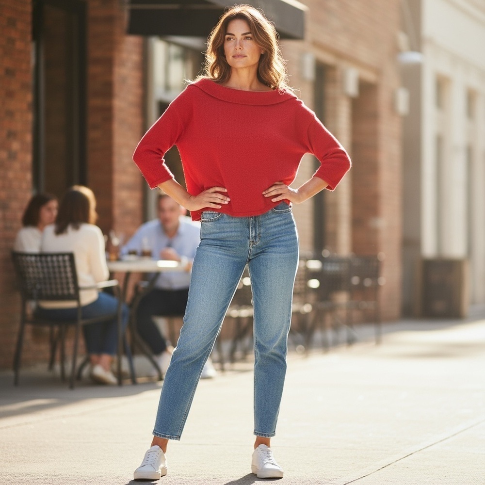 Alfani Vibrant Red Cashmere Cowl Cropped Neck Sweater